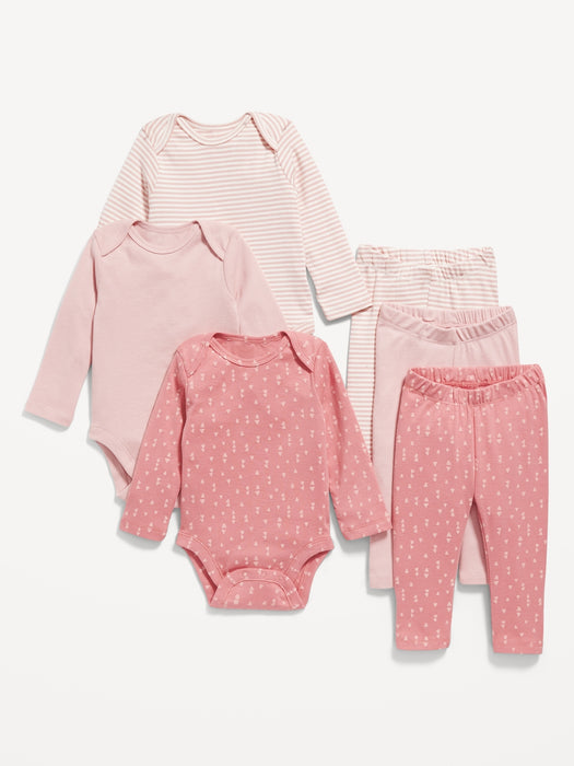 Unisex Long-Sleeve Bodysuit & Knit Pants 6-Pack for Baby