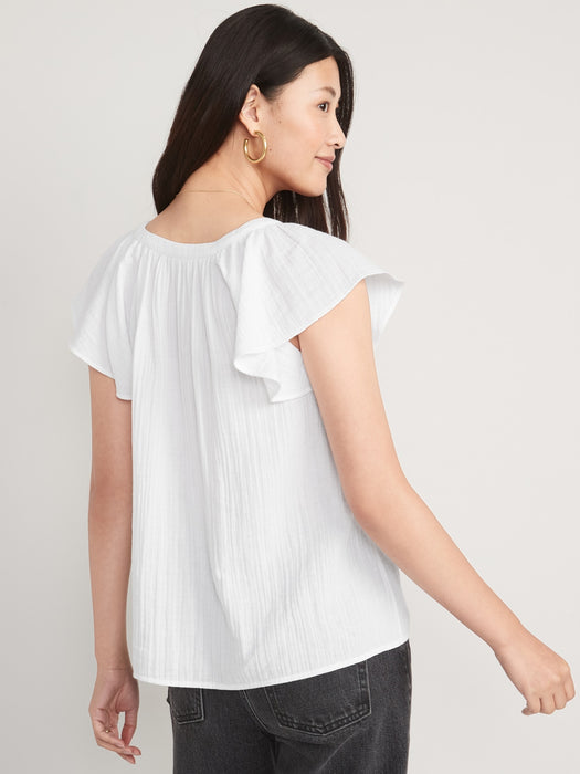 Flutter-Sleeve V-Neck Swing Blouse for Women