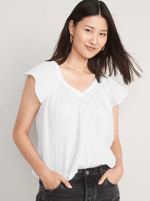Flutter-Sleeve V-Neck Swing Blouse for Women