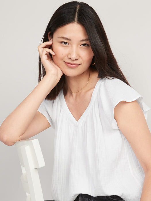 Flutter-Sleeve V-Neck Swing Blouse for Women
