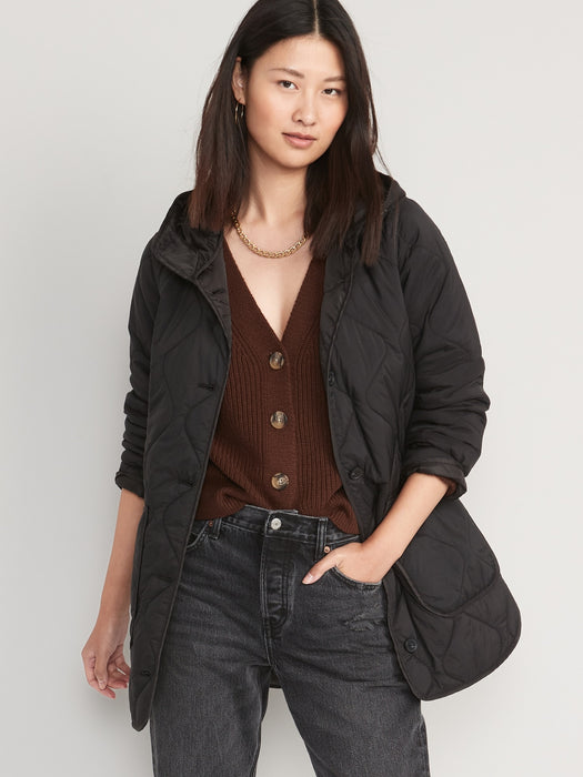 Hooded Quilted Utility Coat for Women