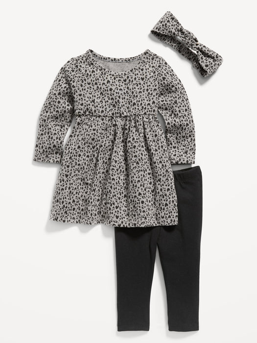Long-Sleeve Jersey Dress, Leggings and Headband Set for Baby - Multi