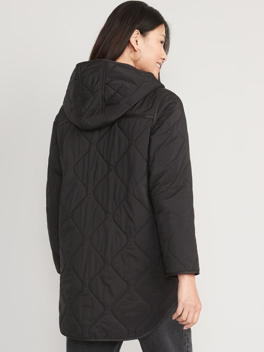 Hooded Quilted Utility Coat for Women