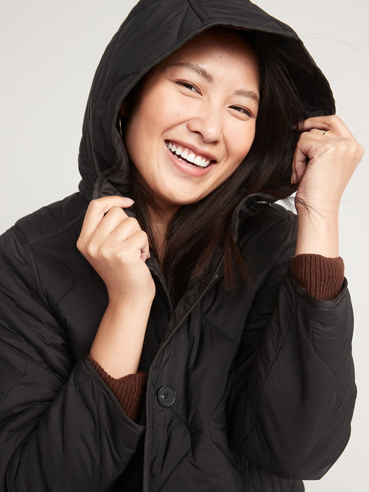 Hooded Quilted Utility Coat for Women