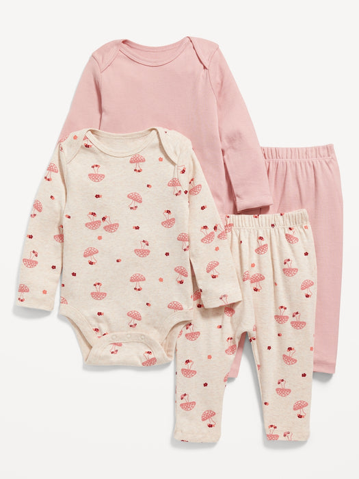 Unisex Long-Sleeve Bodysuits & Knit Pants 4-Piece Set for Baby - Multi