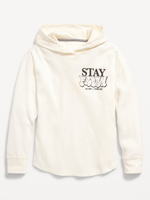 Long-Sleeve Graphic Thermal-Knit T-Shirt Hoodie for Boys