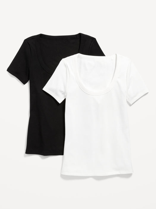 Fitted Rib-Knit Scoop-Neck T-Shirt 2-Pack for Women