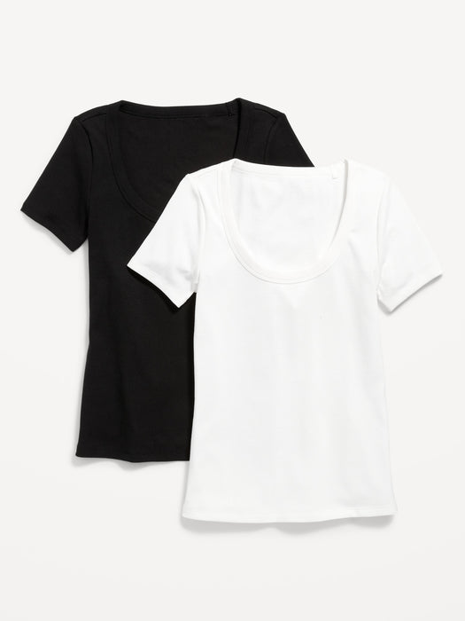 Fitted Rib-Knit Scoop-Neck T-Shirt 2-Pack for Women