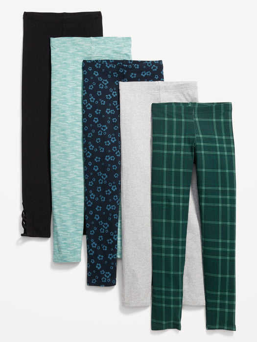 Full-Length Built-In Tough Leggings Variety 5-Pack for Girls