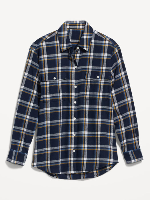 Long-Sleeve Plaid Flannel Boyfriend Tunic Shirt for Women