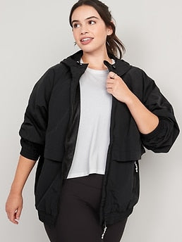 Water-Resistant Hooded Performance Zip Jacket for Women - Black