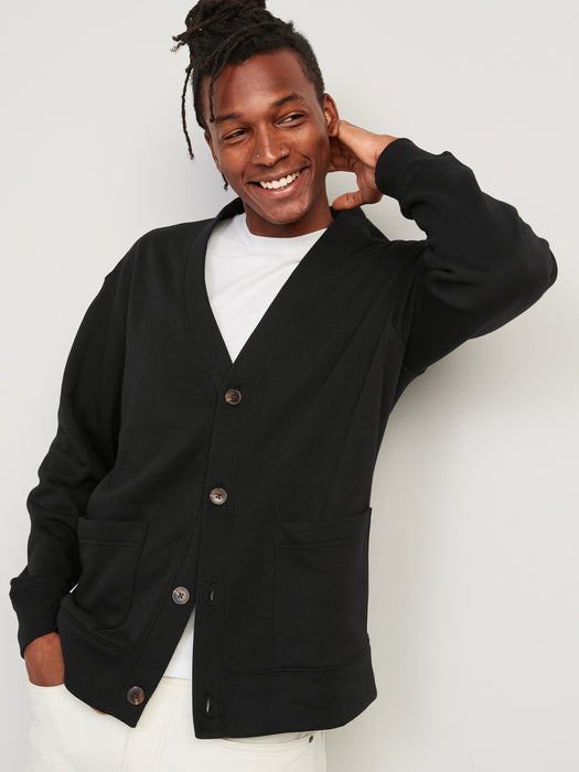 Oversized Gender-Neutral Button-Front Cardigan Sweatshirt for Adults - Black