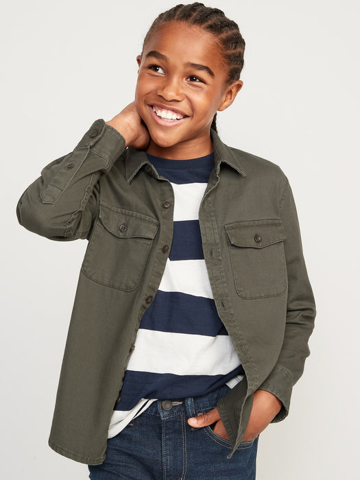 Long-Sleeve Twill Button-Down Utility Pocket Shirt for Boys - Brown