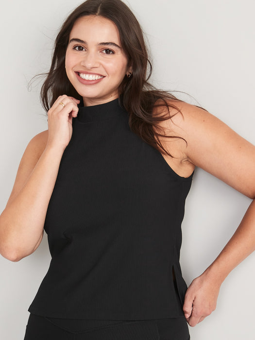 PowerSoft Rib-Knit Mock-Neck Sleeveless Top for Women - Black