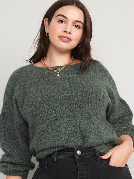 Cozy Plush-Yarn Textured-Knit Sweater for Women - Green