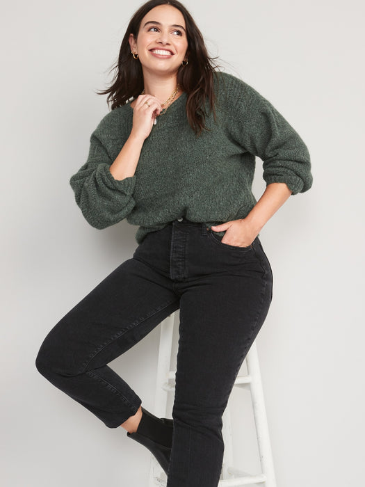 Cozy Plush-Yarn Textured-Knit Sweater for Women - Green