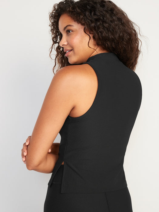 PowerSoft Rib-Knit Mock-Neck Sleeveless Top for Women - Black