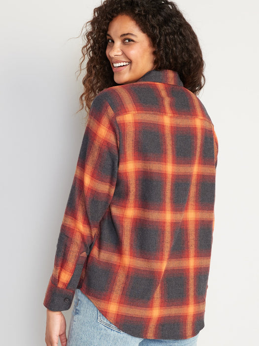 Long-Sleeve Plaid Flannel Boyfriend Tunic Shirt for Women