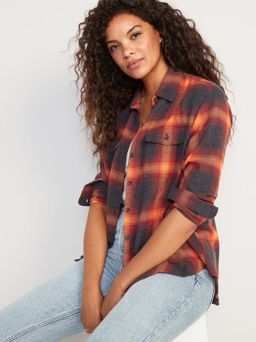 Long-Sleeve Plaid Flannel Boyfriend Tunic Shirt for Women