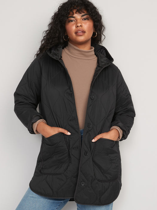 Hooded Quilted Utility Coat for Women