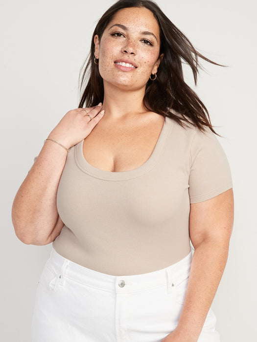 Fitted Rib-Knit Scoop-Neck T-Shirt for Women - White