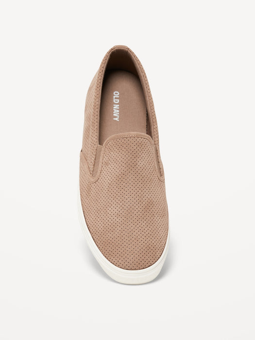 Perforated Faux-Suede Slip-On Sneakers for Women