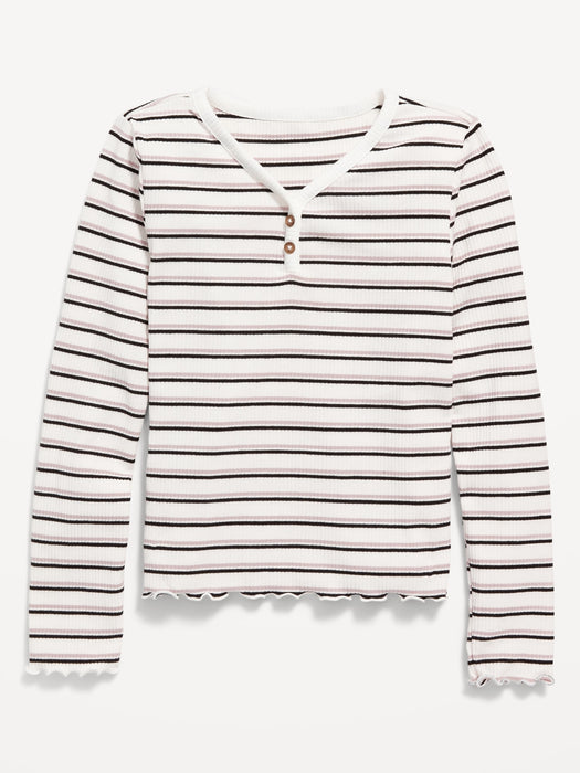 Striped Long-Sleeve Rib-Knit Henley T-Shirt for Girls