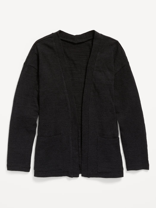 Cozy Slub-Knit Open-Front Cardigan Sweater for Girls