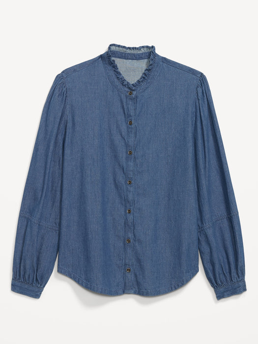 Ruffle-Neck Jean Shirt for Women