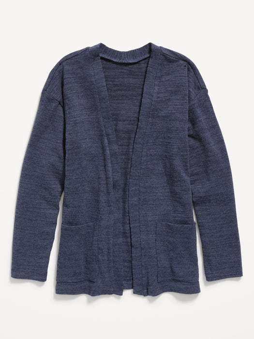 Cozy Slub-Knit Open-Front Cardigan Sweater for Girls