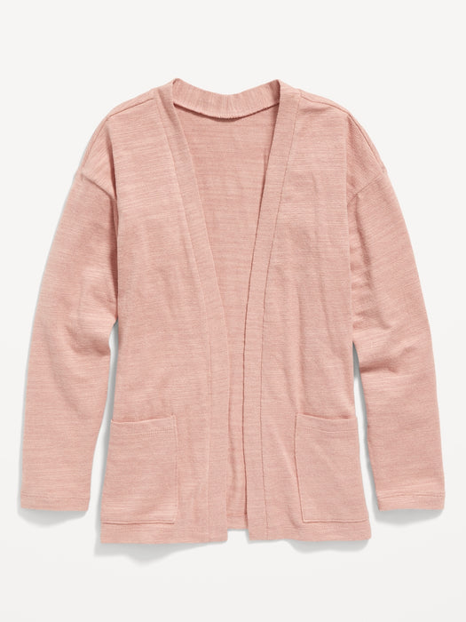 Cozy Slub-Knit Open-Front Cardigan Sweater for Girls