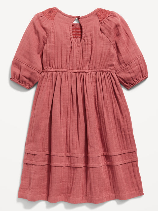 Smocked 3/4-Sleeve Swing Dress for Toddler Girls - Red