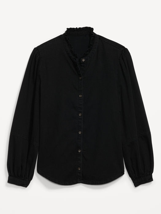 Ruffle-Neck Jean Shirt for Women