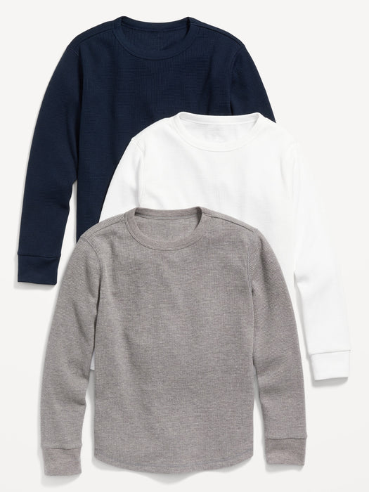 Thermal-Knit Long-Sleeve T-Shirt 3-Pack for Boys - Red