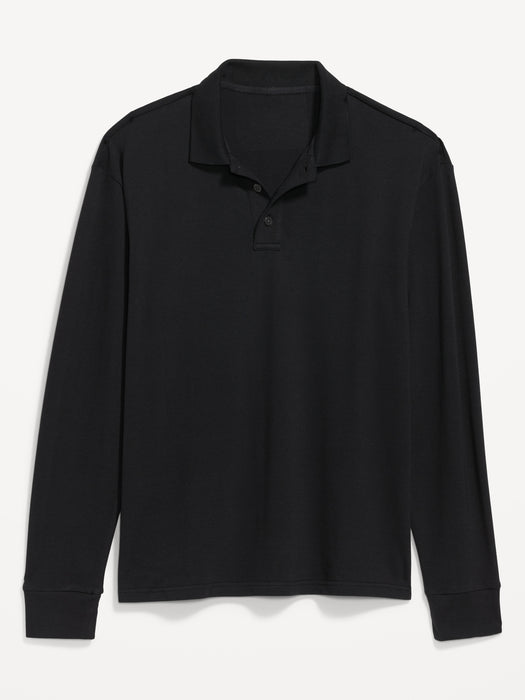 Moisture-Wicking Long-Sleeve Pro Polo Shirt for Men - Black