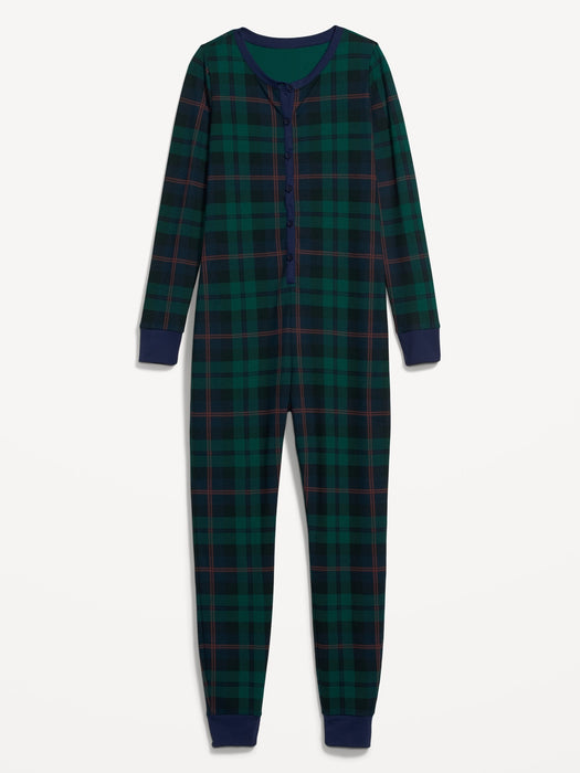 Matching Printed Thermal-Knit One-Piece Pajamas for Women - Multi