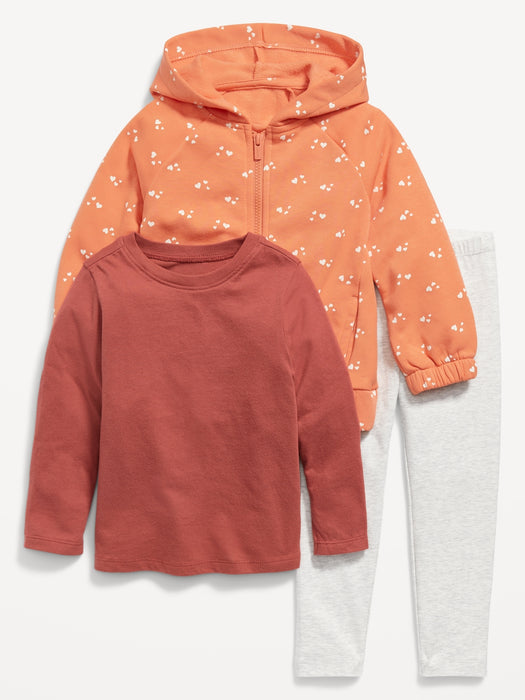Zip Hoodie, Long-Sleeve T-Shirt & Leggings 3-Pack for Toddler Girls
