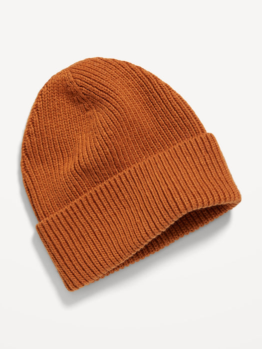 Gender-Neutral Rib-Knit Beanie Hat for Adults - Brown