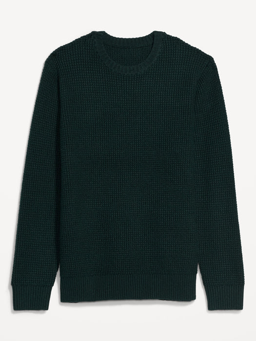 Cozy Waffle-Textured Crew-Neck Sweater for Men - Green