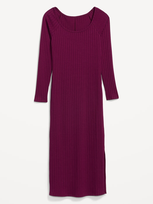 Fitted Long-Sleeve Rib-Knit Midi Dress for Women
