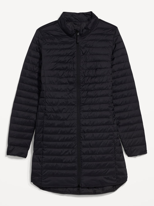 Water-Resistant Quilted Zip-Front Tunic Jacket for Women - Black