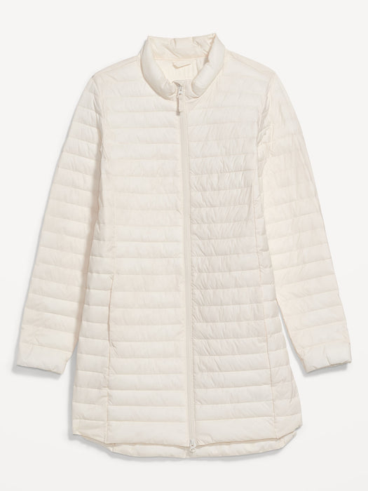 Water-Resistant Quilted Zip-Front Tunic Jacket for Women - White