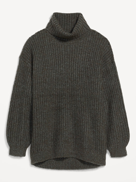 Marled Shaker-Stitch Tunic-Length Turtleneck Sweater for Women