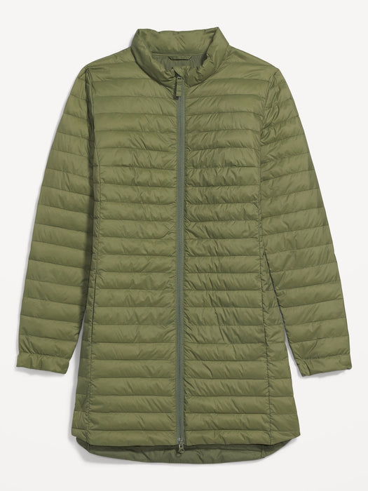 Water-Resistant Quilted Zip-Front Tunic Jacket for Women - Green