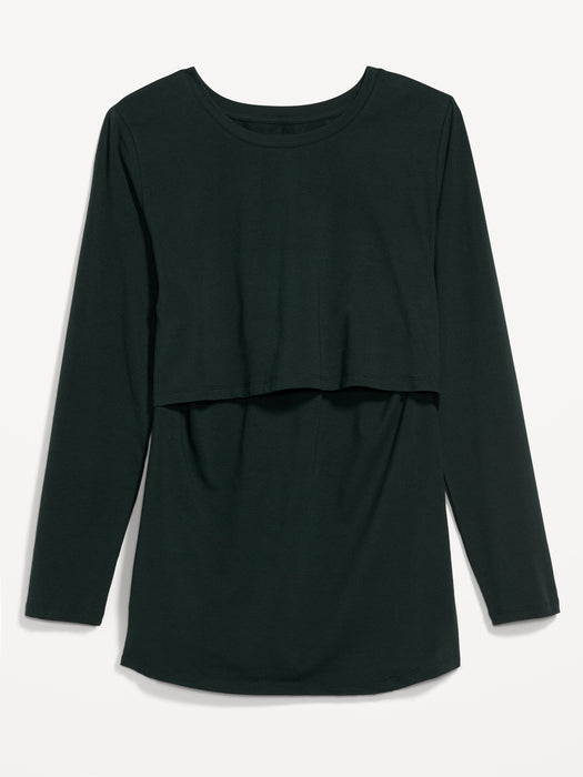 Maternity Double-Layer Long-Sleeve Nursing Top - Green