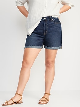 High-Waisted Slouchy Straight Non-Stretch Cut-Off Jean Shorts for Women -- 5-inch inseam