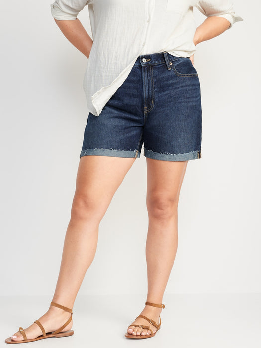 High-Waisted Slouchy Straight Non-Stretch Cut-Off Jean Shorts for Women -- 5-inch inseam