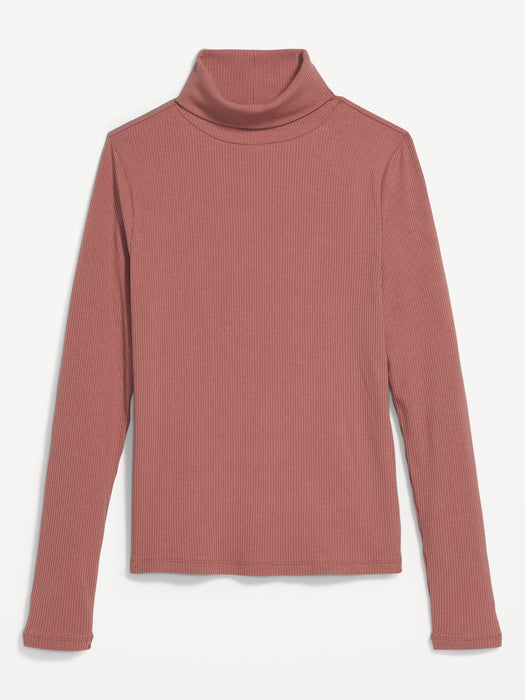 Rib-Knit Turtleneck Top for Women - Red