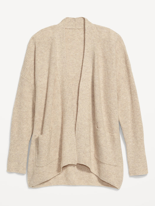 Heathered Waffle-Knit Open-Front Cardigan for Women