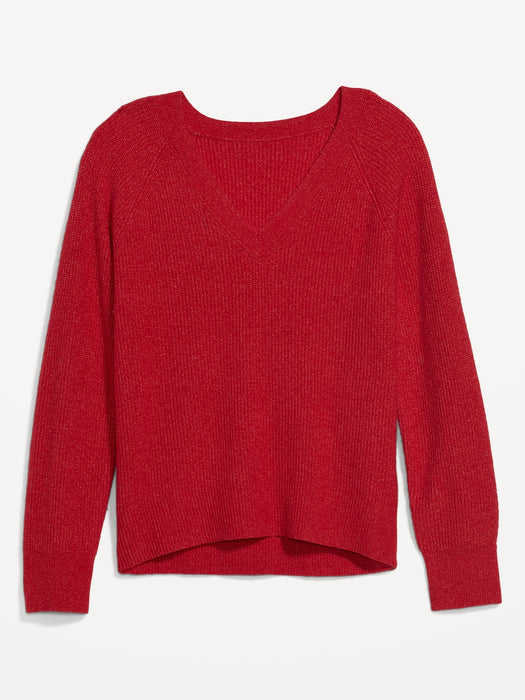 V-Neck Shaker-Stitch Cocoon Sweater for Women